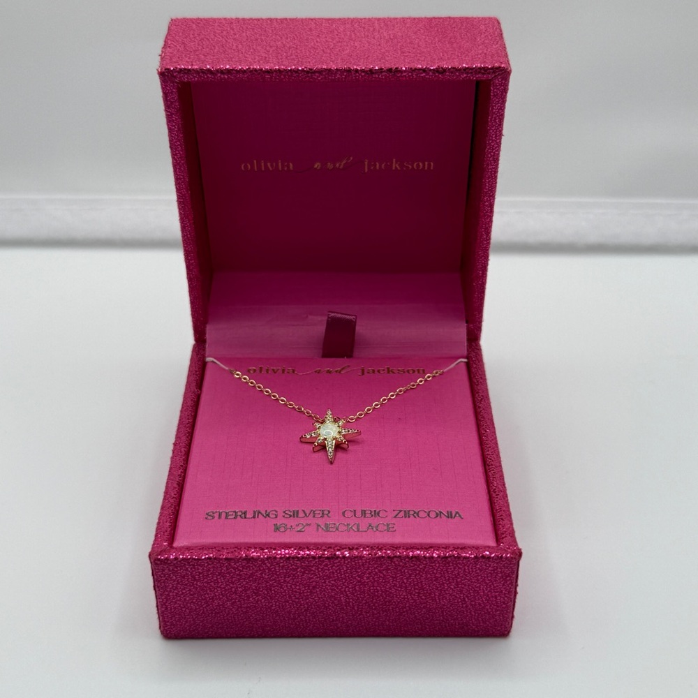 Olivia and Jackson Sterling Silver Starburst Necklace 16”+2” w/ Box